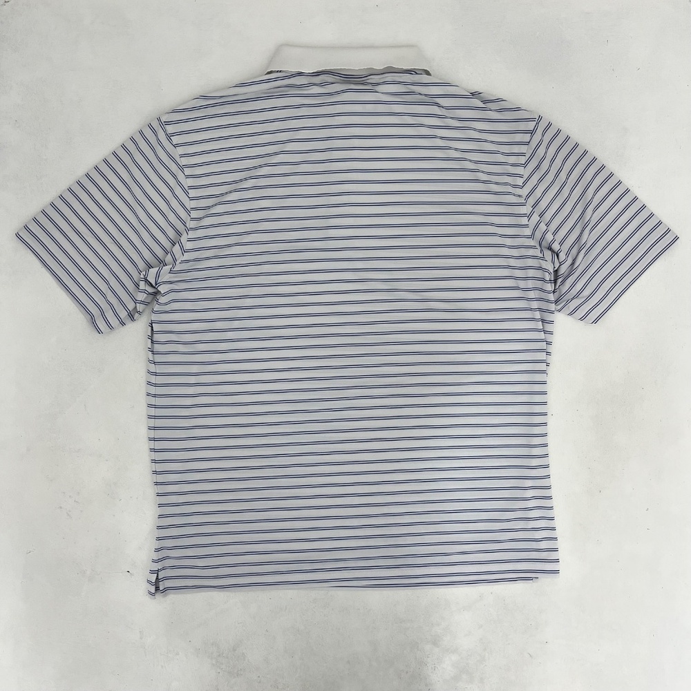 Augusta National Mens Size L Golf Polo Shirt White Blue Striped Short Sleeve - Picture 5 of 7